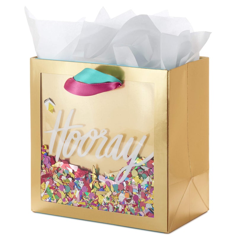 Hallmark Signature 7" Medium Gift Bag with Tissue Paper (Hooray; Gold with Pink, Teal, Purple Confetti) for Bridal Showers, Graduations, Retirements and More - Image 5
