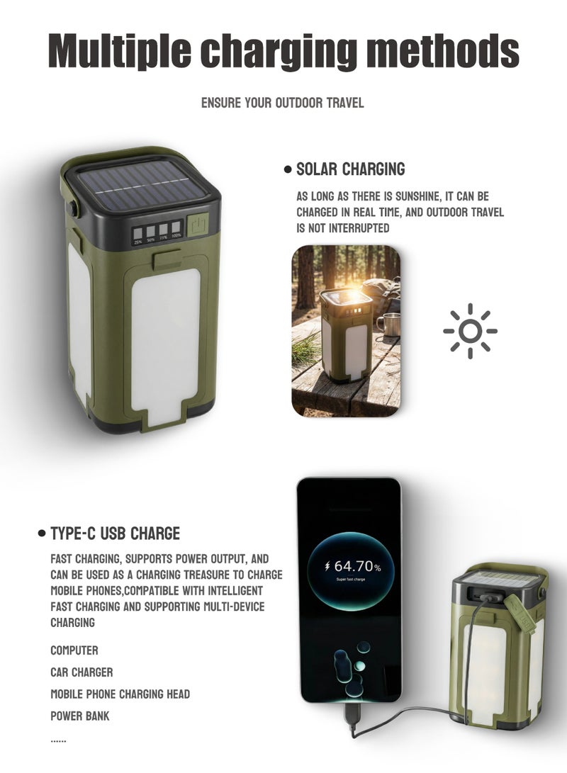 ZONIX Portable Camping Lamp - Solar Charging, USB Power Bank, SOS Emergency Light, 6 Modes, IPX4 Waterproof, 266g Ultra-Light with Hook for Emergency, Camping, Hiking - Image 4