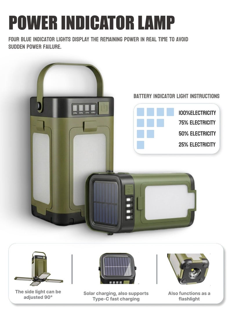 ZONIX Portable Camping Lamp - Solar Charging, USB Power Bank, SOS Emergency Light, 6 Modes, IPX4 Waterproof, 266g Ultra-Light with Hook for Emergency, Camping, Hiking - Image 2