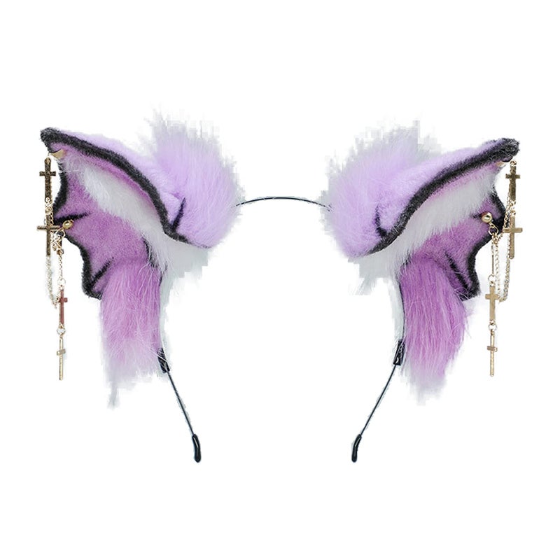 Faylay Bat Ear Women Faux Fur Headband Cosplay Headwear Halloween Accessory (Purple) - Image 1