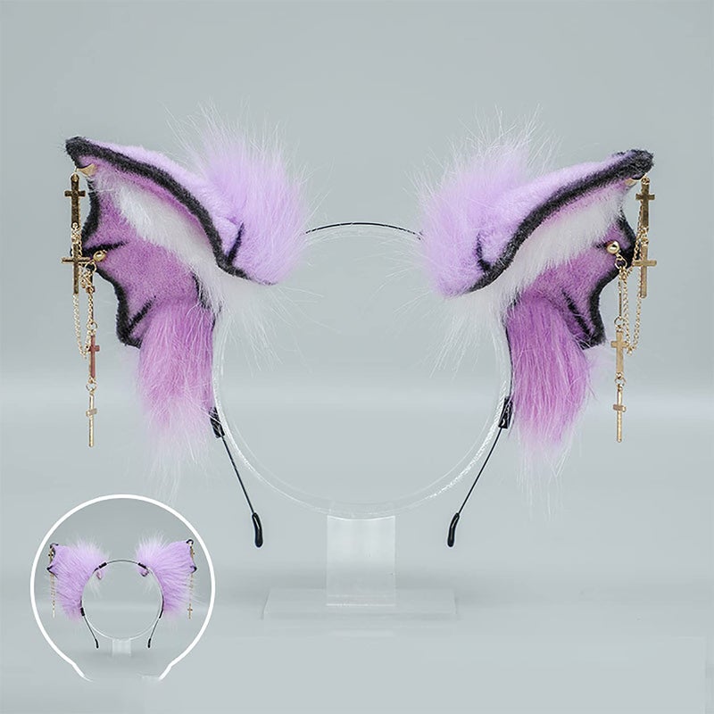 Faylay Bat Ear Women Faux Fur Headband Cosplay Headwear Halloween Accessory (Purple) - Image 2