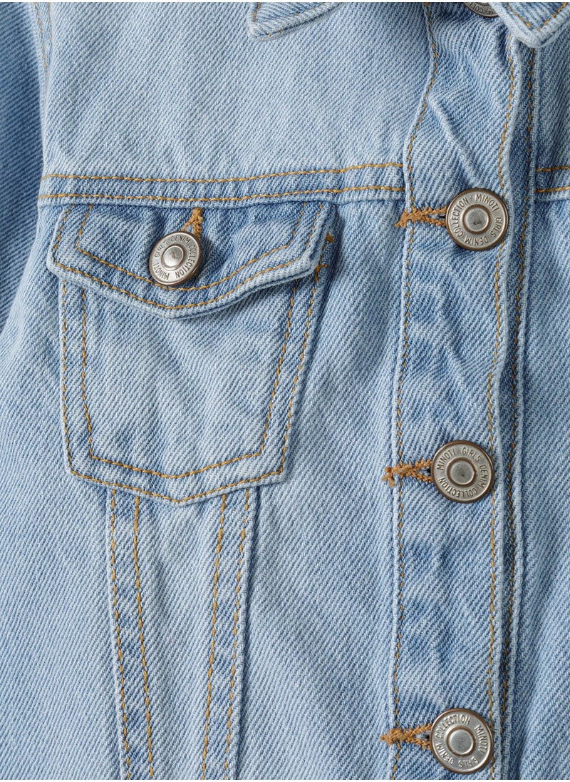 MINOTI Kids Girls Denim Jacket with Patch Pockets and Button Front  - Image 3