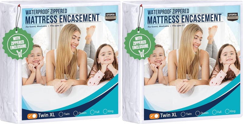Zippered Mattress Encasement Twin XL - 100% Waterproof and Bed Bug Proof Mattress Protector - Absorbent, Six-Sided Mattress Cover (Pack of 2)