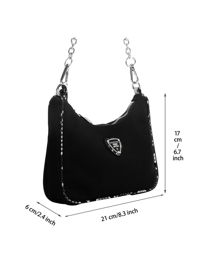 Nylon Handbag for Women ,Tote Handbag  ,Satchel Bag,Top Zip Shoulder Bag,Purses ,Adjustable Strap（ black bag with black and white pattern） - pzsku/Z88223975C52655D2C4DBZ/45/_/1739116241/de354a90-482d-495c-a868-bf9941bb1d28