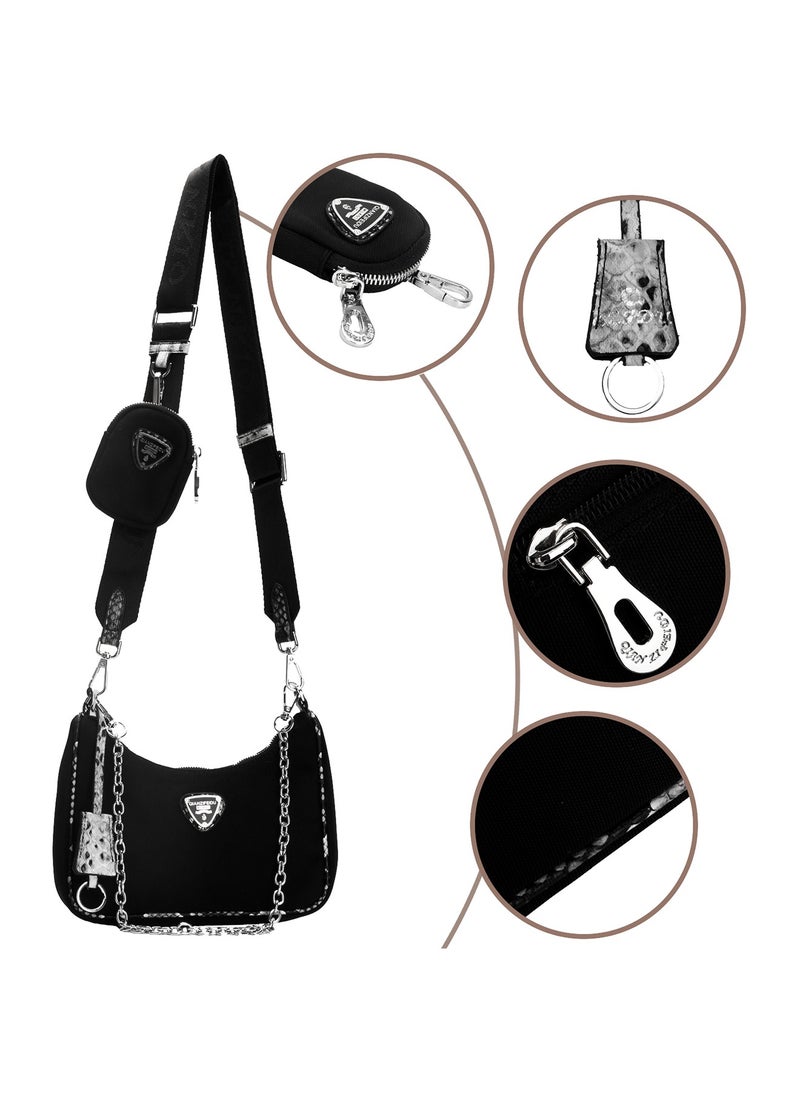 Nylon Handbag for Women ,Tote Handbag  ,Satchel Bag,Top Zip Shoulder Bag,Purses ,Adjustable Strap（ black bag with black and white pattern） - pzsku/Z88223975C52655D2C4DBZ/45/_/1739116243/8524ee86-404a-4325-9666-64d3e2b8e1ad