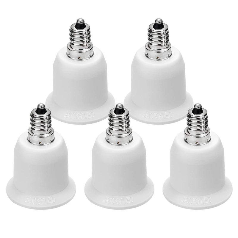 JACKYLED محول JACKYLED 5-pack E12 إلى E26، قاعدة مصباح الثريا، محول قاعدة المصباح E12 إلى قاعدة المصباح المتوسطة E26/E27 لمراوح السقف، الضوء المعلق، الثريا - Image 1
