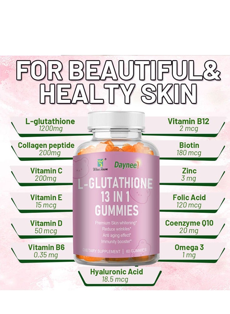 Wins Town L Glutathione 13 In 1 Gummies, Safe And Effective Skin Whitening Gummies With Collagen, Anti Aging Delicious Chewable Gummy Supplements For Brightening And Whitening Of Skinity booster