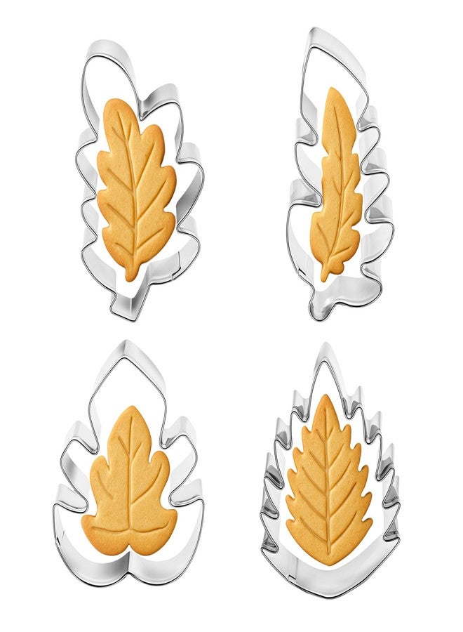 Apausvcm Tropical Leaves Cookie Cutter Set, 4 Pcs Oak Leaf, Monstera Leaves, Fern, Fondant Biscuit Cutters Stainless Steel Cookie Cutters - Image 1