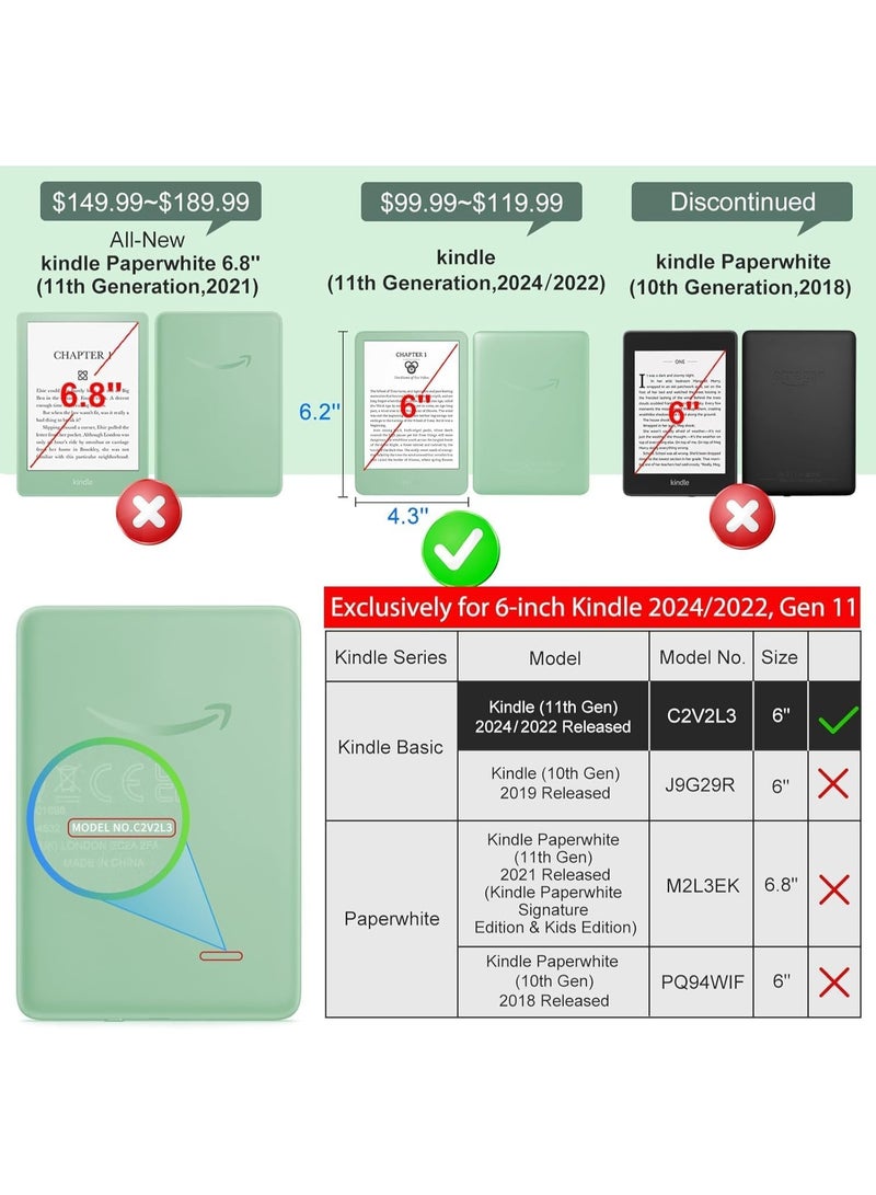 فكرة حافظة Fekra Premium لجهاز Kindle الجديد من الجيل الحادي عشر مقاس 6 بوصات (إصدار 2024/2022)، غطاء بلاستيكي صلب مغطى بجلد PU خفيف الوزن مزود بخاصية التنبيه/السكون التلقائي الذكي لجهاز Kindle من الجيل الحادي عشر (2024/2022) مع حامل يدوي - Image 2
