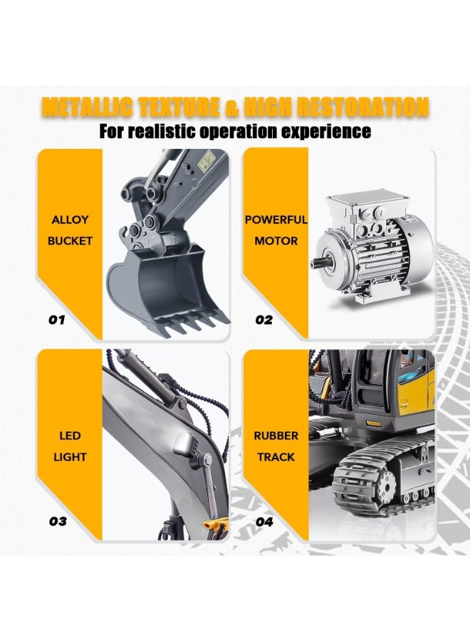 XiuWoo Remote Control Excavator, Toys for Boys Age 6-12, Rechargeable 11 CH RC Construction Vehicles Truck with Sound Light Metal Shovel, Birthday for Kids 7 8 9 10+ Year Old  - Image 4