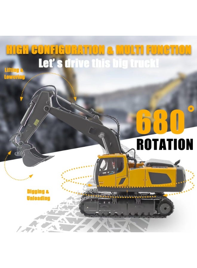 XiuWoo Remote Control Excavator, Toys for Boys Age 6-12, Rechargeable 11 CH RC Construction Vehicles Truck with Sound Light Metal Shovel, Birthday for Kids 7 8 9 10+ Year Old  - Image 3