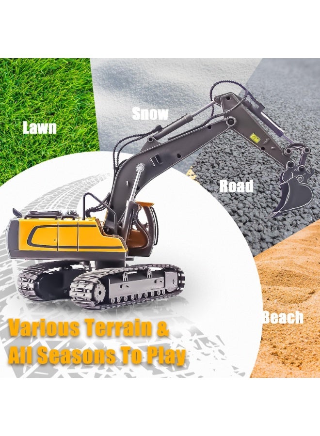 XiuWoo Remote Control Excavator, Toys for Boys Age 6-12, Rechargeable 11 CH RC Construction Vehicles Truck with Sound Light Metal Shovel, Birthday for Kids 7 8 9 10+ Year Old  - Image 5