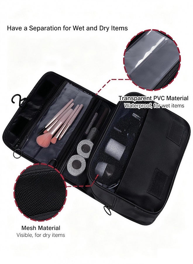 Large Hanging Travel Wash Bag With Hook, Waterproof Polyester Toiletry Bag With Dry Wet Separation, Multi Compartment Portable Cosmetic Storage Pouch - Image 3