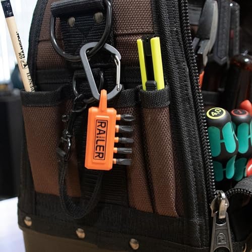 Railer Screwdriver Bit Holder Storage Organizer – Railer 5-Hole Black and Orange Bit Holder with Carabiner - 2 Pack - Image 5