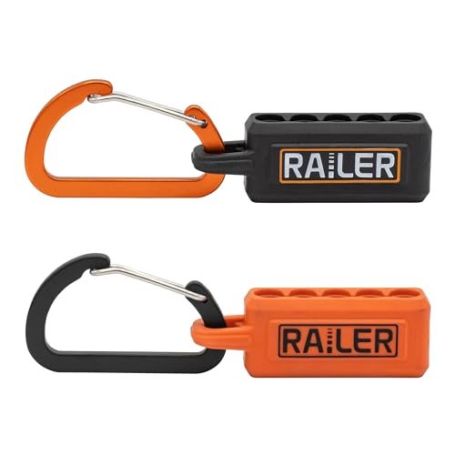 Railer Screwdriver Bit Holder Storage Organizer – Railer 5-Hole Black and Orange Bit Holder with Carabiner - 2 Pack - Image 3