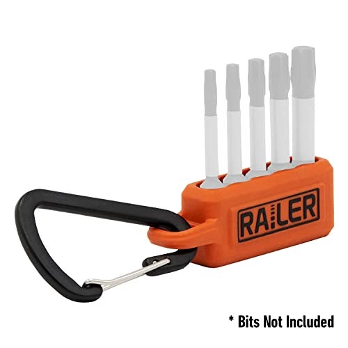 Railer Screwdriver Bit Holder Storage Organizer – Railer 5-Hole Black and Orange Bit Holder with Carabiner - 2 Pack - Image 4