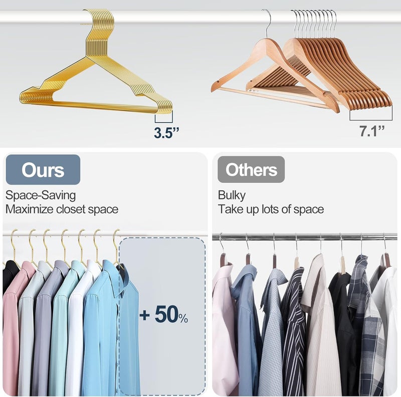 SPECILITE Metal Hangers 30 Pack Heavy Duty, Strong Wire Clothes Hangers with Notches, Space Saving Hangers Bulk for Standard Size Coats, Shirts, Suits, Pants, Shiny Gold - Image 4