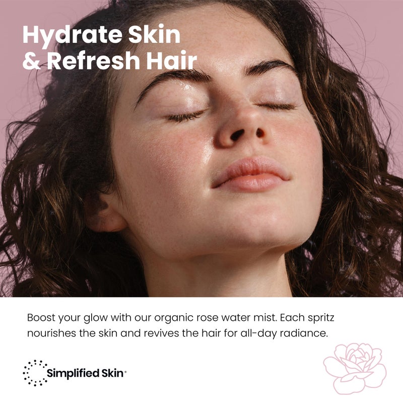 simplified skin Rose Water Spray for Face & Hair â€“ Pure USDA Organic Rosewater Toner â€“ Refreshing Mist for Skin Care, Makeup & Locs â€“ Natural Rose Scent, 4 Oz - Image 2