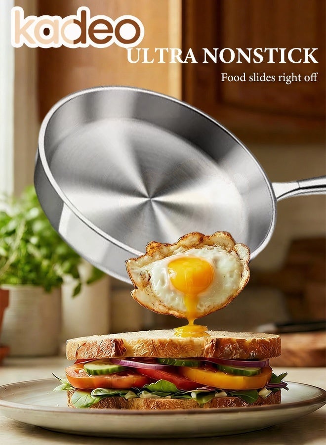 kadeo Fif-Ply Frying Pan, Non-Stick, Stainless Steel, Super Light, Evenly Distributes Heat, Suitable for Gas Stove and Induction Cooker 26CM - Image 3
