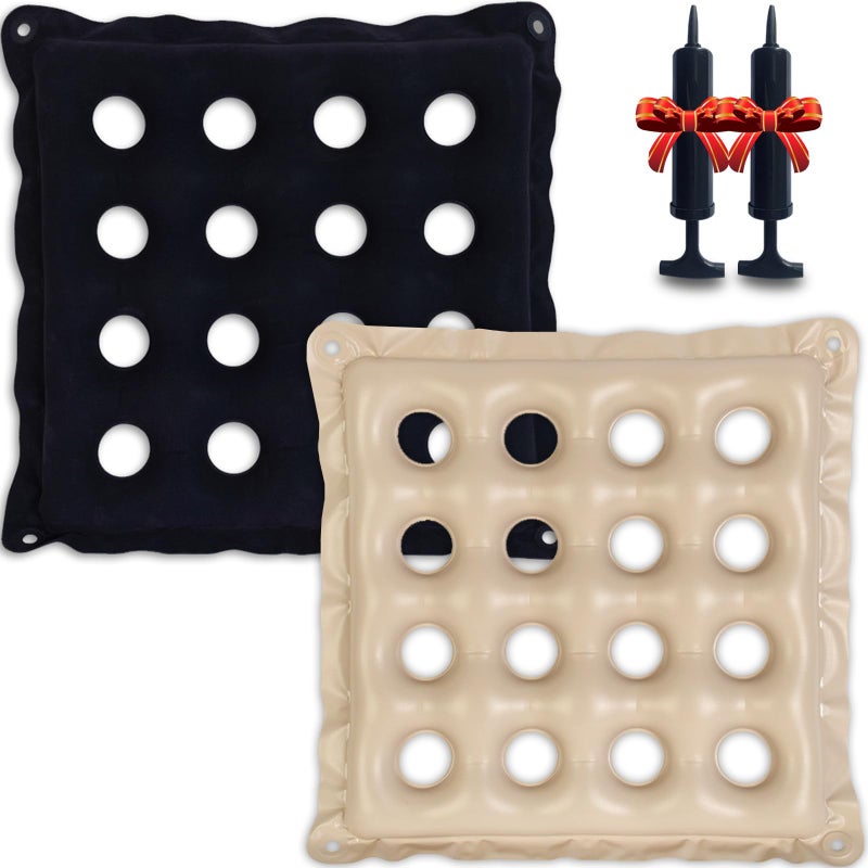 KriToy 2 Pack Inflatable Seat Cushions for Pressure Relief  Ideal Waffle Cushion for Prolonged Sitting  Wheelchair Cushion for Pressure Sore  Ideal Seat Cushion with Inflatable Pump  Purple  Khaki 
