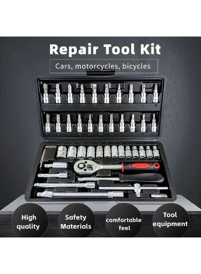 46 Piece Black Tool Box Professional Car Repair Tool Set Portable Durable - Image 2
