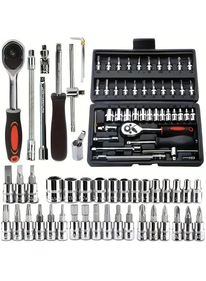 46 Piece Black Tool Box Professional Car Repair Tool Set Portable Durable - Image 4