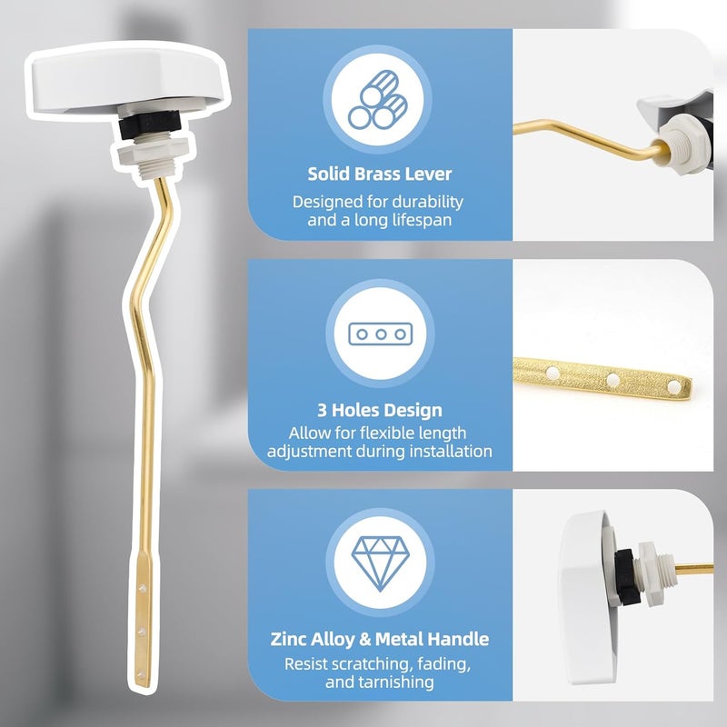 Hibbent Metal Toilet Handle Replacement, Compatible with TOTO THU068#CP Trip Lvr for St743S, Brass Handle Trip Lever, Side Mount Toilet Tank Flush Lever, White - Image 2