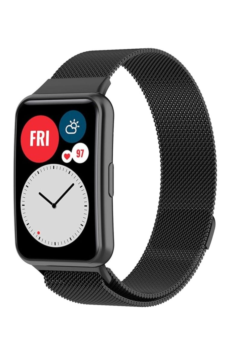 Magnetic Mesh Band Compatible with Huawei Watch Fit, Lightweight Quick Release Premium Woven Metal Wristband Strap Magnetic Replacement Watch Band (Black  - Image 1