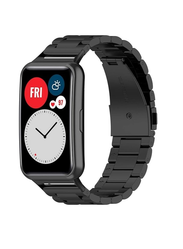 Generic Watch Strap Compatible for HUAWEI Watch Fit, Replacement Metal Smart Watch Strap Quick Release Stainless Steel Watch Band Wristband Compatible for HUAWEI Watch Fit (Black) - Image 1