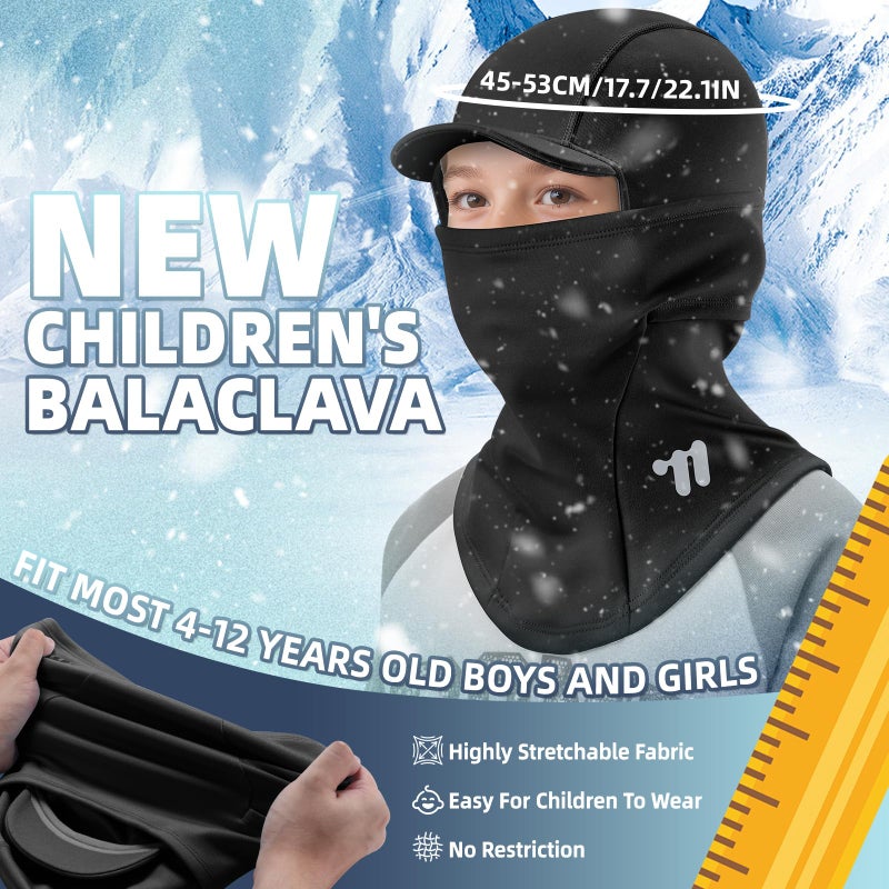 CHIMONA Kids Balaclava Ski Mask with Brim, Fleece Winter Neck Gaiter Warmer, Windproof Full Face Mask for Boys Girls, Cold Weather Black - Image 3