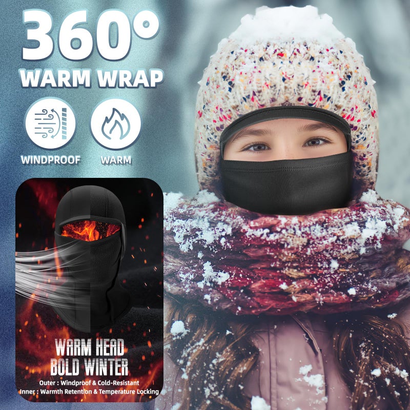CHIMONA Kids Balaclava Ski Mask with Brim, Fleece Winter Neck Gaiter Warmer, Windproof Full Face Mask for Boys Girls, Cold Weather Black - Image 4