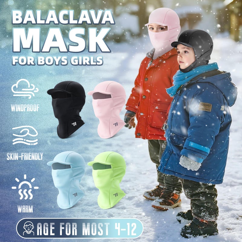 CHIMONA Kids Balaclava Ski Mask with Brim, Fleece Winter Neck Gaiter Warmer, Windproof Full Face Mask for Boys Girls, Cold Weather Black - Image 2