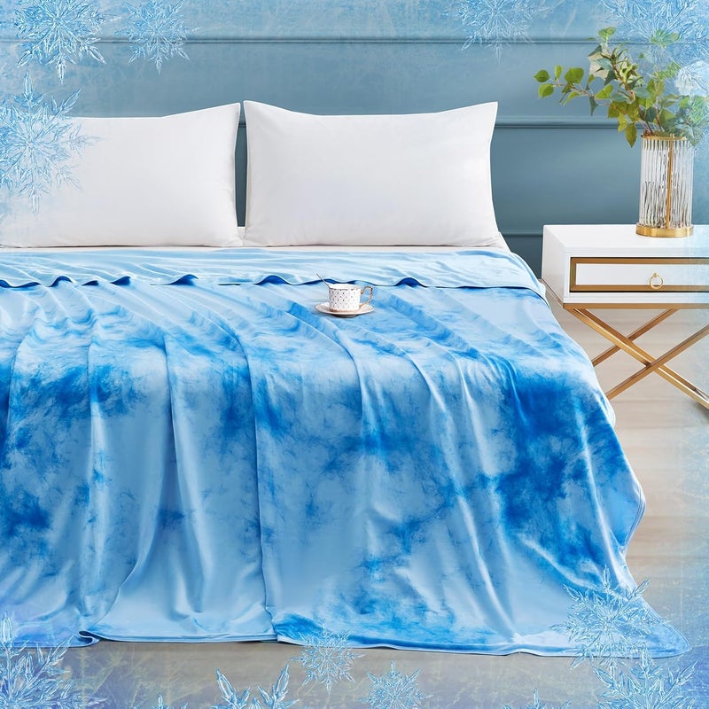 Elegear Cooling Blanket, 2 in 1 Self-Cooling Blanket, Japanese Arc-Chill 3.0 Q-Max>0.5 Lightweight Summer Blanket, Double-Sided, Absorbs Body Heat, Cooling Blanket for Bed Sofa, Tie Dye Blue 150 x 200 - Image 1