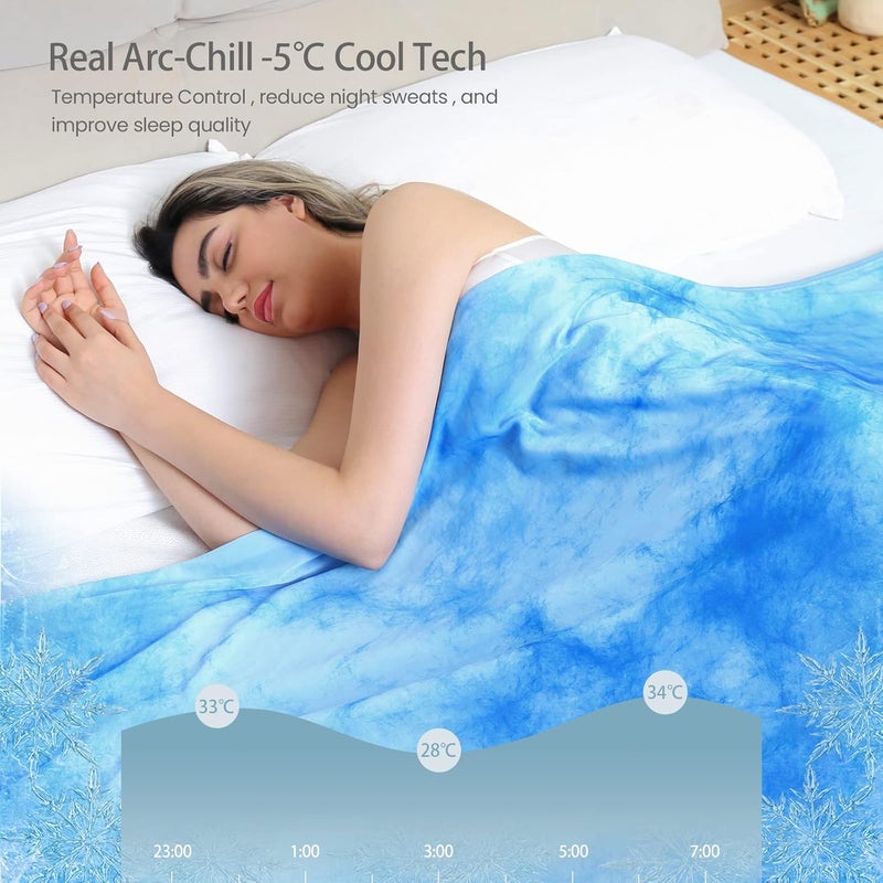 Elegear Cooling Blanket, 2 in 1 Self-Cooling Blanket, Japanese Arc-Chill 3.0 Q-Max>0.5 Lightweight Summer Blanket, Double-Sided, Absorbs Body Heat, Cooling Blanket for Bed Sofa, Tie Dye Blue 150 x 200 - Image 2
