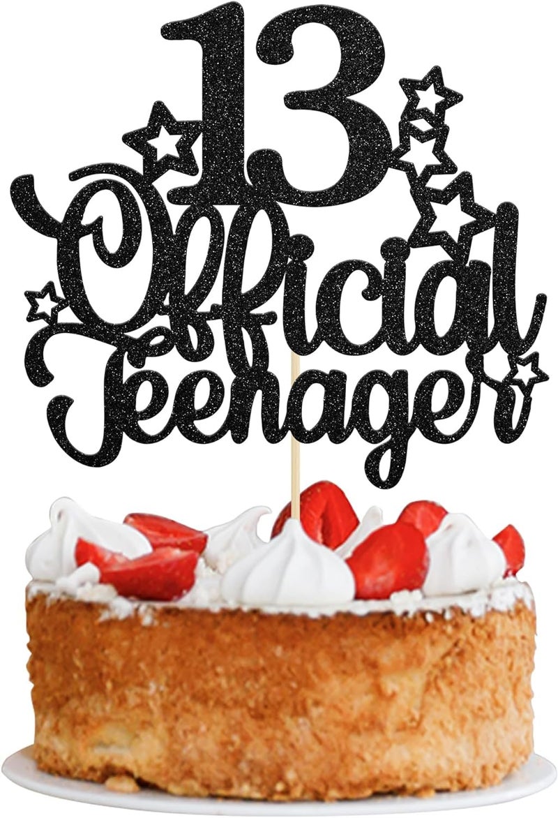 Confetti! 13 Official Teenager Cake Topper - Glitter Number 13 - Cheers to 13-13th Birthday Cake Pick Decorations for Teen 13th Birthday Party Decorations Supplies (Black) - Image 1