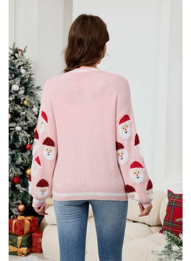 NIBEMINENT Casual Women's Cardigan Autumn Winter Christmas Cartoon Jacquard Loose Fashion Sweater Knitted Long-sleeved V-neck Clothes Coat - Image 3