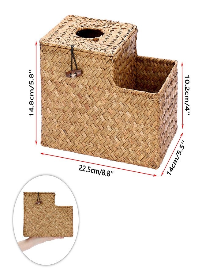 Sumnacon Square Woven Tissue Box Cover - Decorative Cube Tissue Box with Side Organizer, Rustic Seagrass Tissue Holder for Living Room Vanity Night Stand Table Countertop Office,Caramel - Image 3