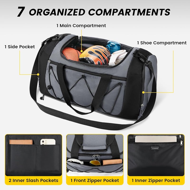Vorspack Gym Bag for Men - 21 Inches Small Duffle Bag for Travel Lightweight Duffel Bag with Shoe Compartment Personal Item Travel Bag Weekender Bag for Travel Sports Gym, Grey, 21 Inches - Image 3