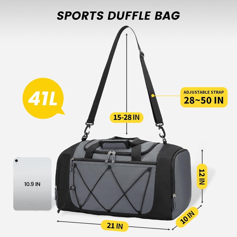 Vorspack Gym Bag for Men - 21 Inches Small Duffle Bag for Travel Lightweight Duffel Bag with Shoe Compartment Personal Item Travel Bag Weekender Bag for Travel Sports Gym, Grey, 21 Inches - Image 2