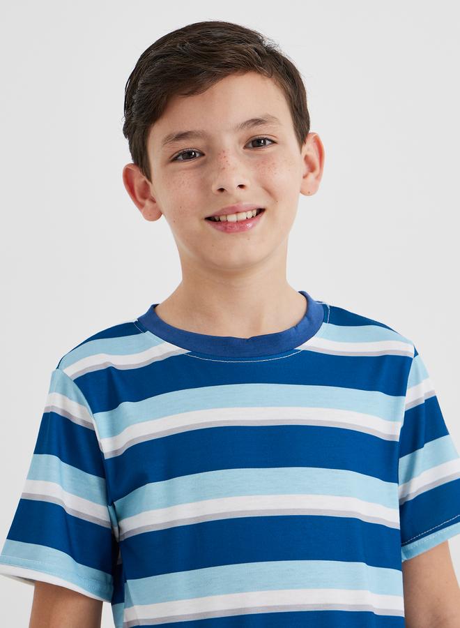 طقم تيشيرت مخطط وبنطلون رياضي مطبوع