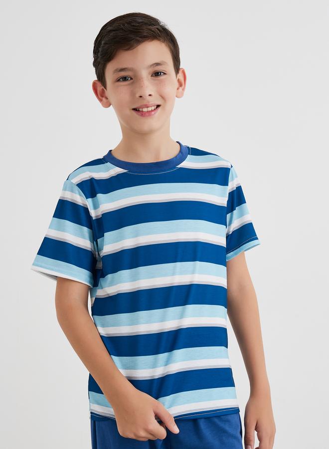 طقم تيشيرت مخطط وبنطلون رياضي مطبوع