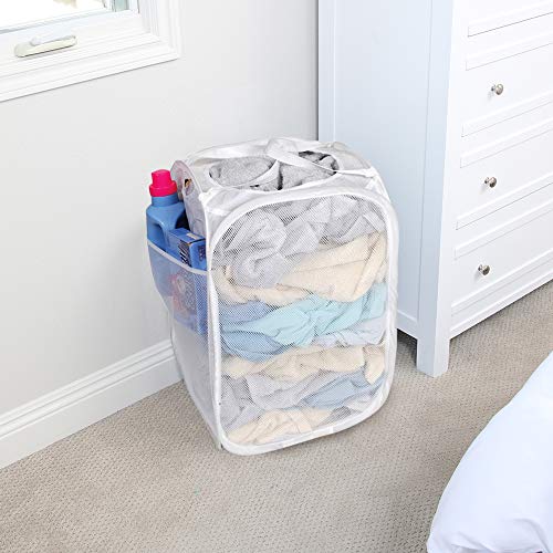 Smart Design Deluxe Mesh Pop Up Square Laundry Hamper w/ Side Pocket & Handles - VentilAir Fabric Collapsible Design - for Clothes & Laundry - Home - (Holds 2 Loads) (14 x 23 Inch) [White] - Image 2