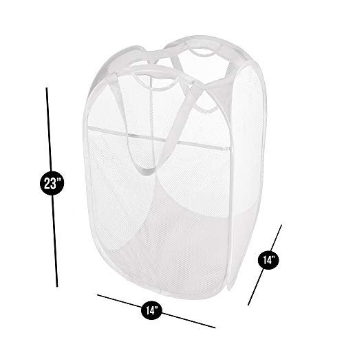 Smart Design Deluxe Mesh Pop Up Square Laundry Hamper w/ Side Pocket & Handles - VentilAir Fabric Collapsible Design - for Clothes & Laundry - Home - (Holds 2 Loads) (14 x 23 Inch) [White] - Image 3