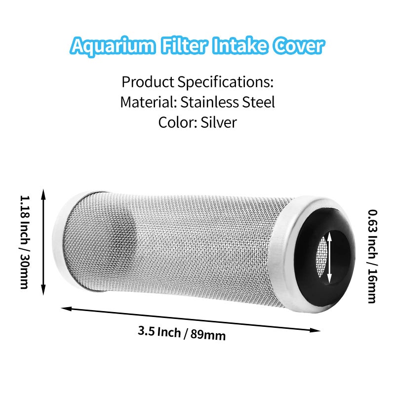 Bivethoi Stainless Steel Aquarium Filter Intake Cover, 16mm Shrimp Filter Guard Metal Fish Tank Filter Intake Strainer, Mesh Tube Filter Net Cover Aquarium Inlet Filter Screen for Fish Tank - Image 2