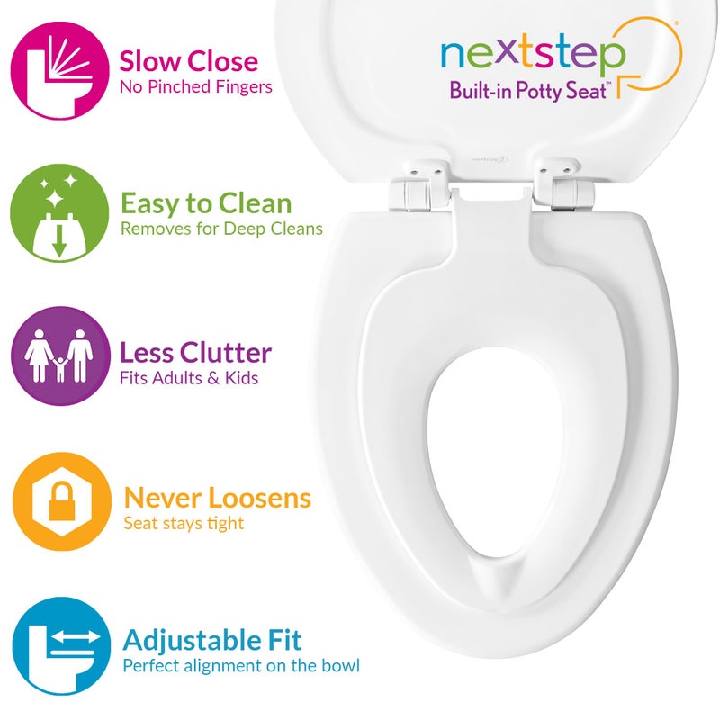 Mayfair NextStep Slow-Close Toilet Seat with Built-In Toddler Potty Training Seat, Removable, White, Round - Image 2