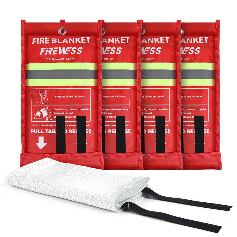 FIREWESS Emergency Fire Blanket, 4Pack Fiberglass Flame Retardant Fire Blankets Emergency for Home, Kitchen, Car, Office, Grill, 39.4X 39.4inch Fire Extinguisher Blanket - Image 1