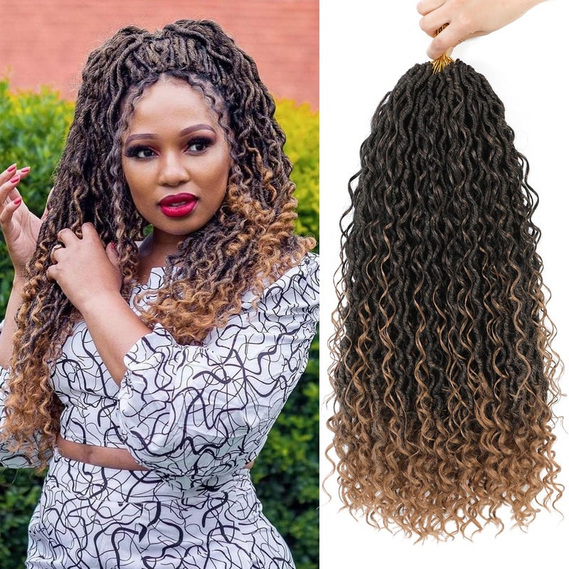 8 Packs Goddess Faux Locs Crochet Hair for Black Women Goddess Locs Crochet Hair Boho Style Locs River Locs Crochet Hair with Curly Ends 18Inch T27 8Packs