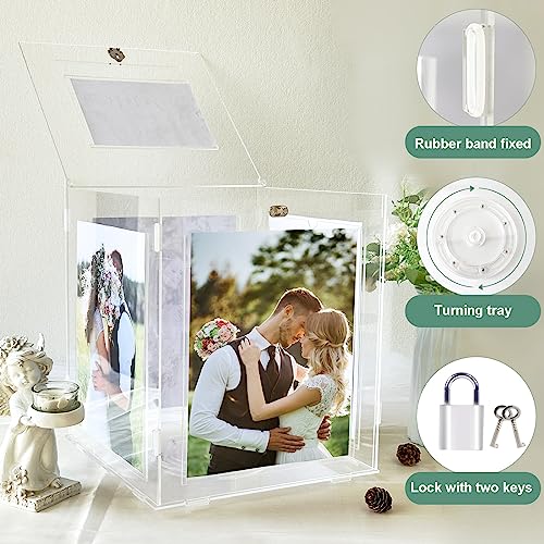 CYAOOI Acrylic Wedding Card Box with Picture Frame Clear Gift Card Box for Wedding Reception Large Rotatable Money Envelope Card Box Holder with Lock for Graduation Party Birthday Baby Shower - Image 3