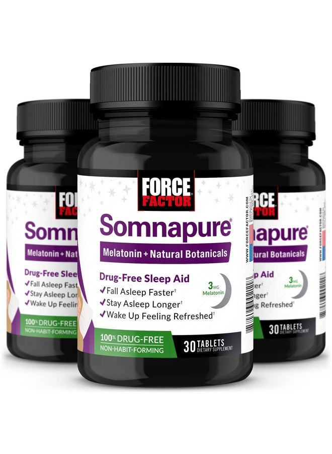 Force Factor Force Factor Somnapure, 3-Pack, Sleep Support for Adults for Occasional Sleeplessness with Melatonin & Valerian, Non-Habit-Forming Sleeping Pills, Fall Asleep Faster, Wake Up Refreshed, 90 Tablets  - Image 1