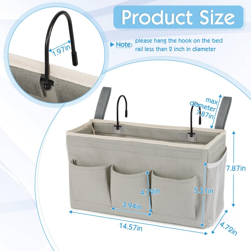 Ozzptuu Bedside Storage Caddy/Bedside Hanging Storage Bag For Headboards Bunk Beds Dorm Rooms Book Phone Magazine Holder (New Grey) - Image 2